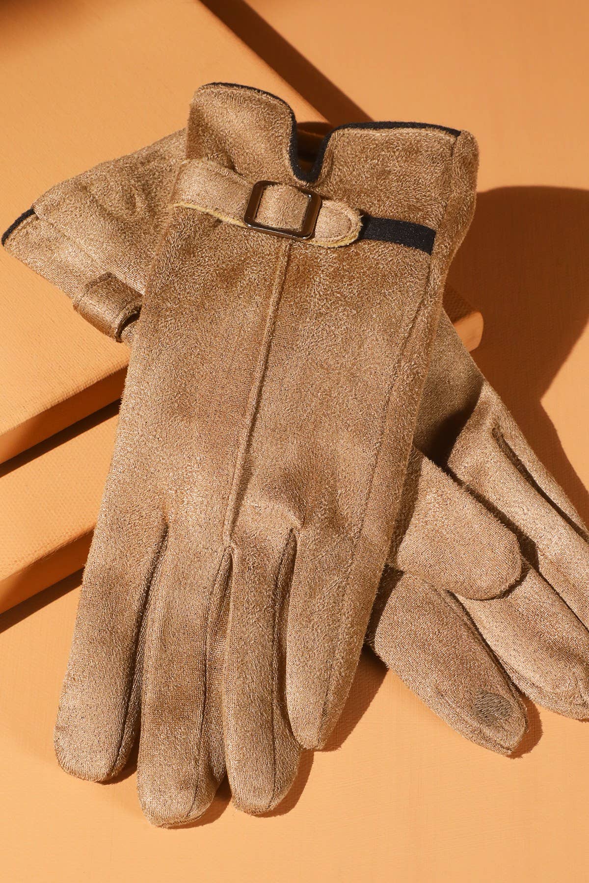 Faux Suede Band Smart Touch Gloves