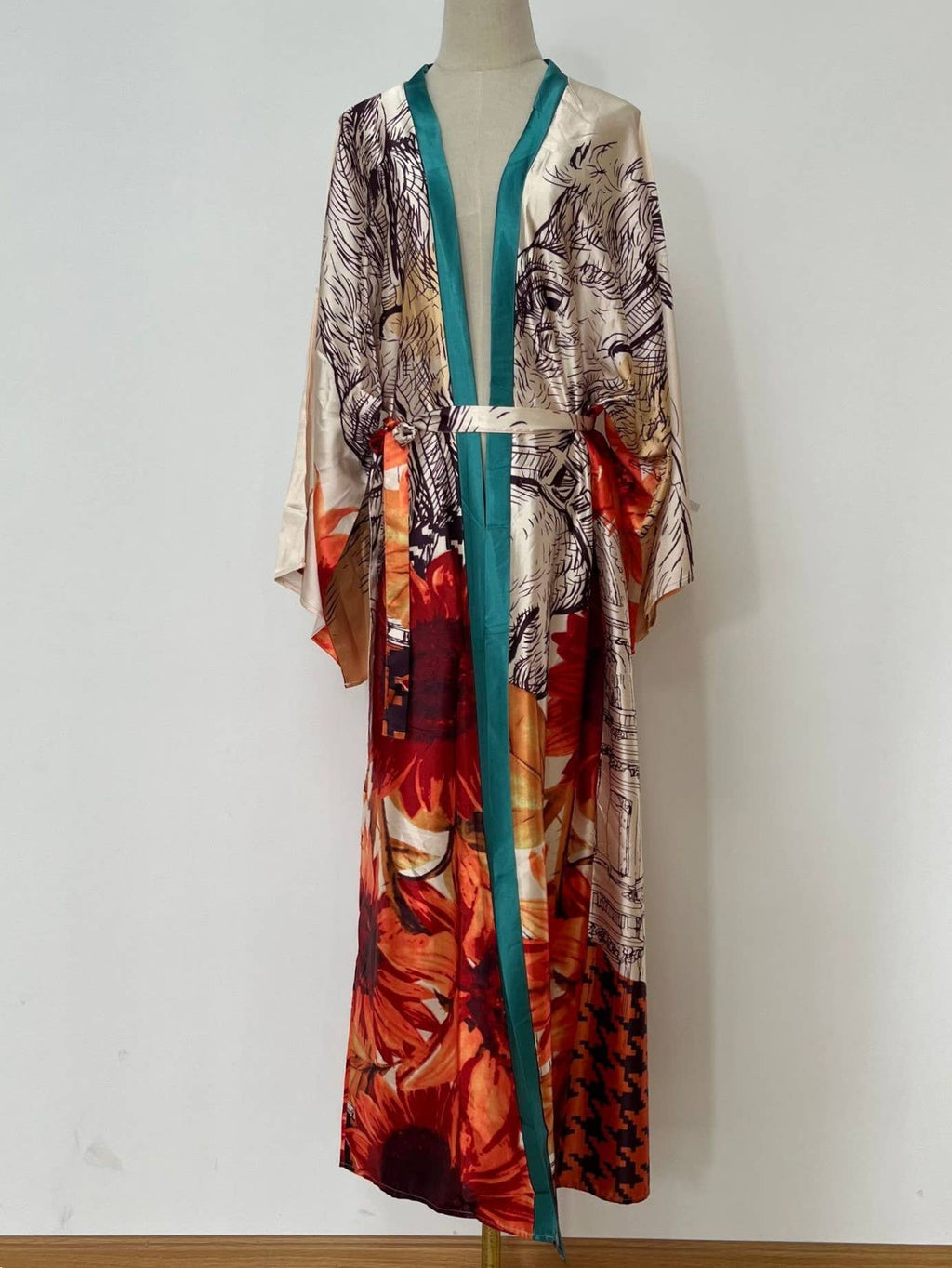 Satin Ethnic Multi Floral Printed Kimono 10 Colors