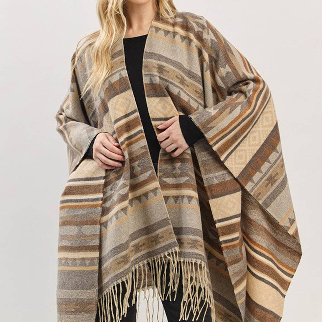 Aztec Pattern Fringe Ruana