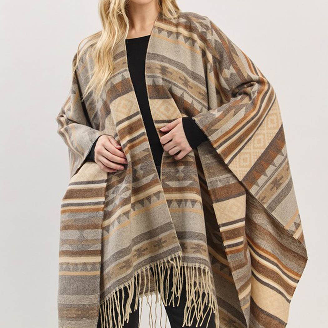 Aztec Pattern Fringe Ruana