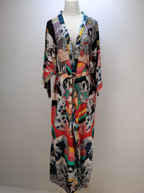 Bohemian Printed Resort Beach Cover-Up Kimono