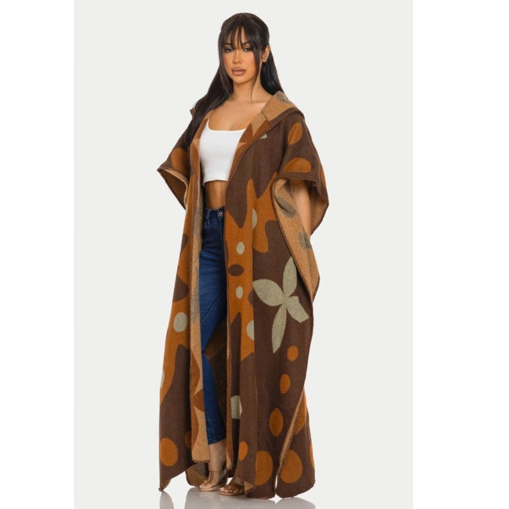 HOODED OPEN CARDIGAN PONCHO