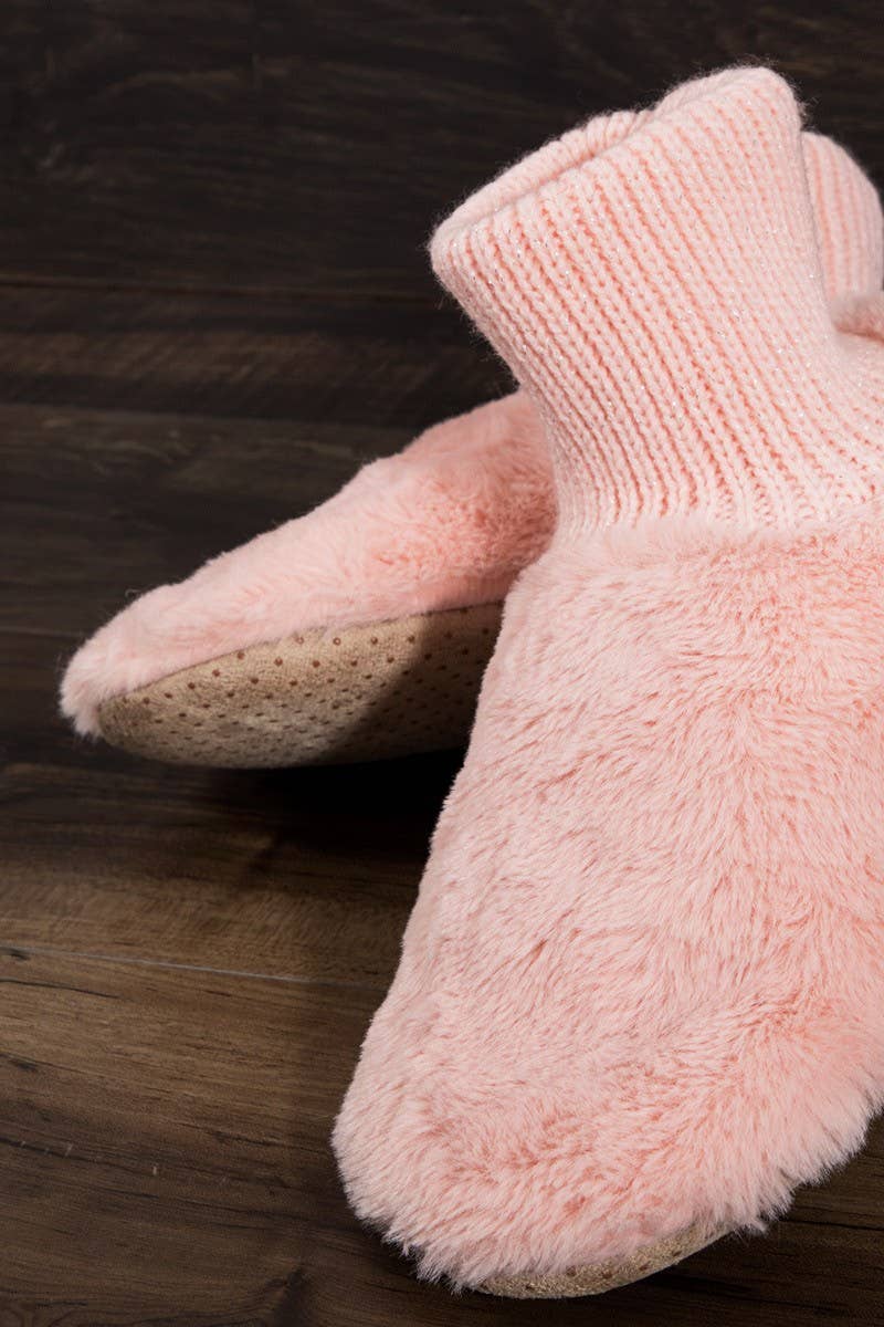 Metallic Ribbed Fur Slippers