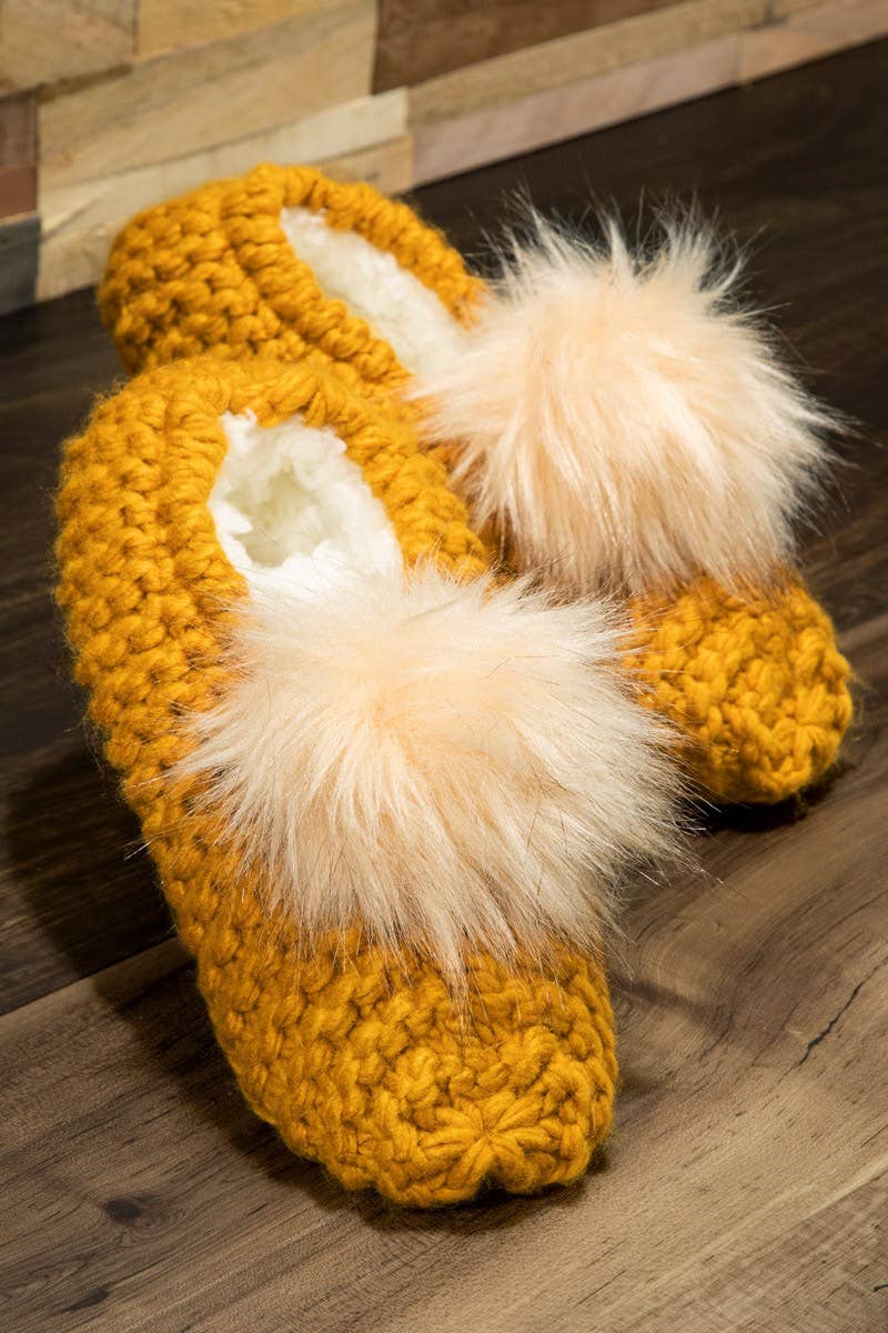 Knitted Slippers with Pom Pom