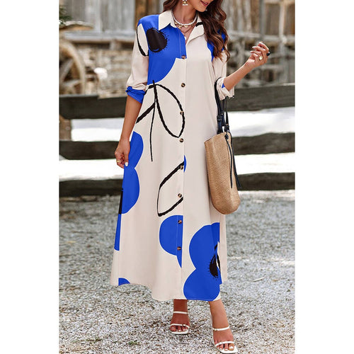 A Line Button Down Floral Print Loose Fit Dress