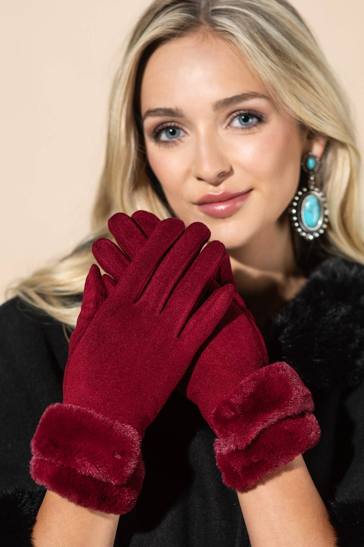 Double Faux Fur Cuff Smart Touch Gloves