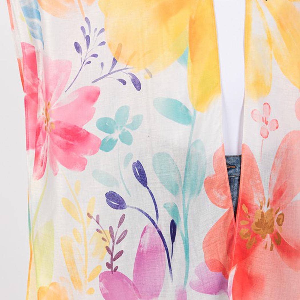 WATERCOLOR FLOWER PRINT KIMONO.