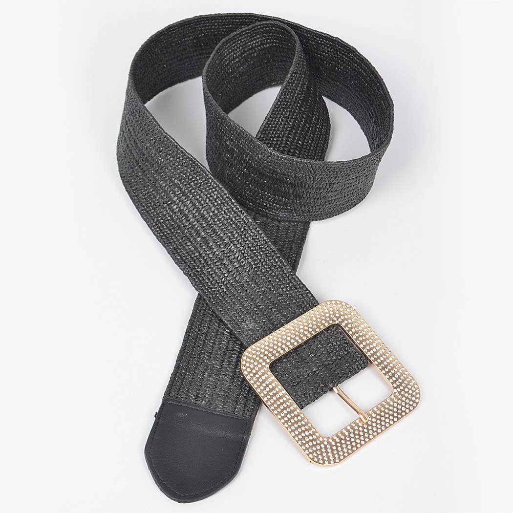 Metal Buckle Plus Size Stretch Straw Belt