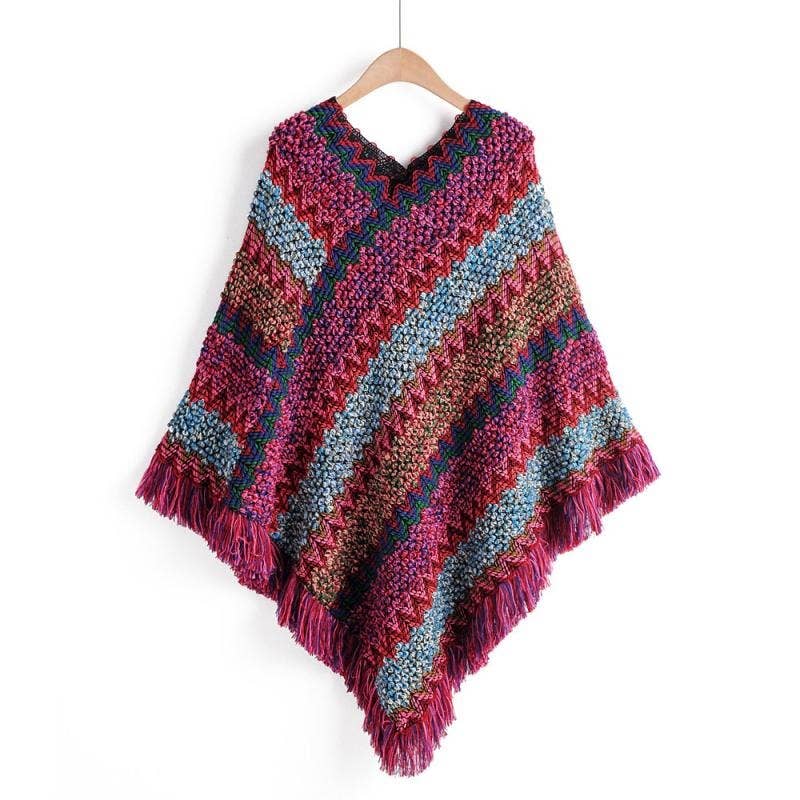 Western Colorful Crochet Patterned kimono shawl