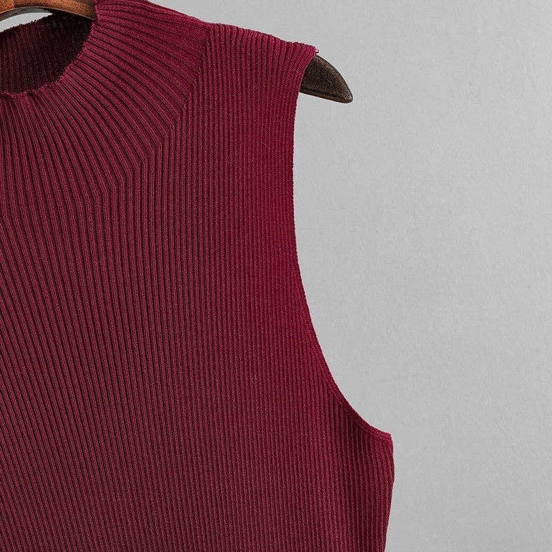 Solid Color Slim Stretch Knit Sleeveless Dress