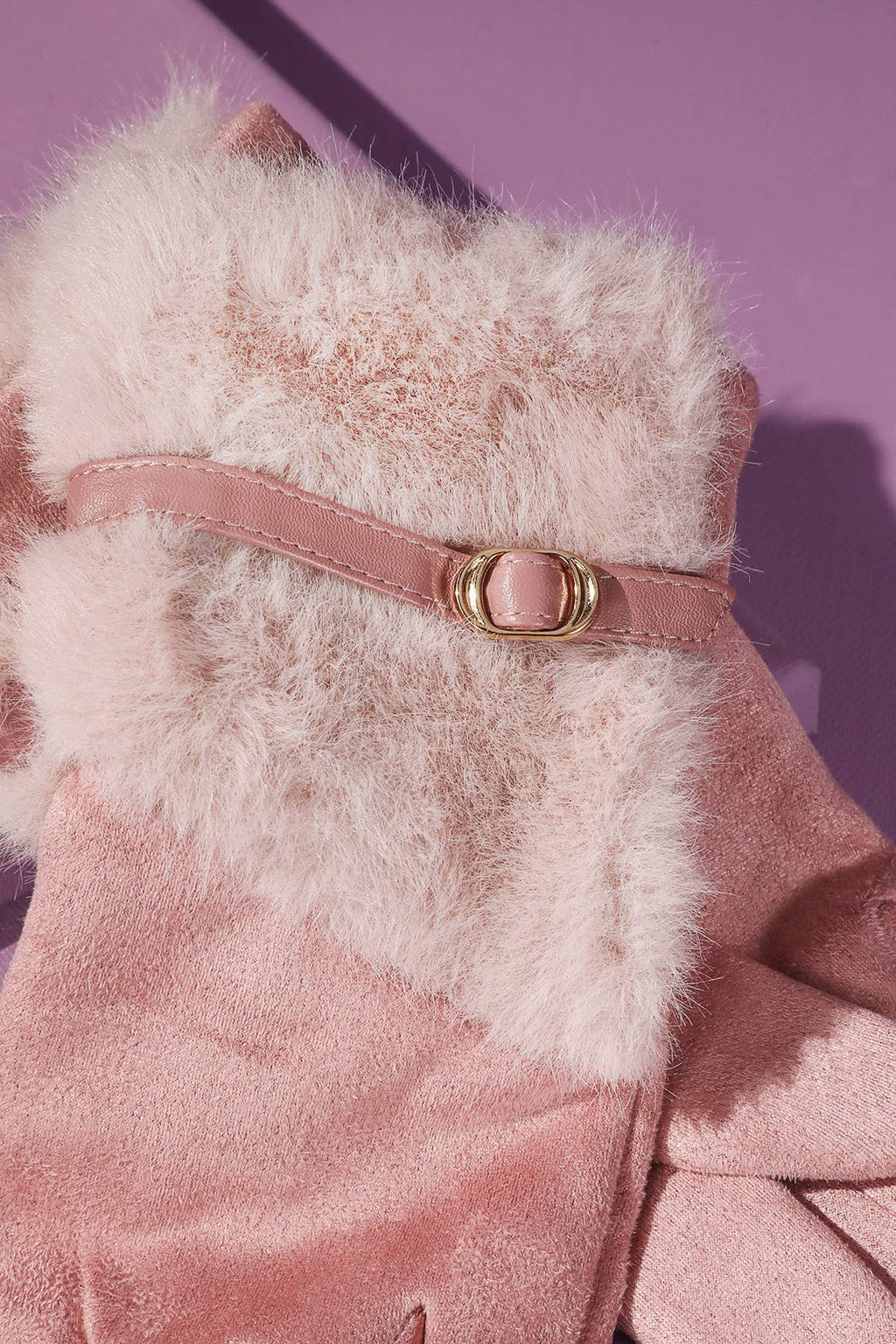 Faux Fur Smart Touch Gloves with Strap Cuff