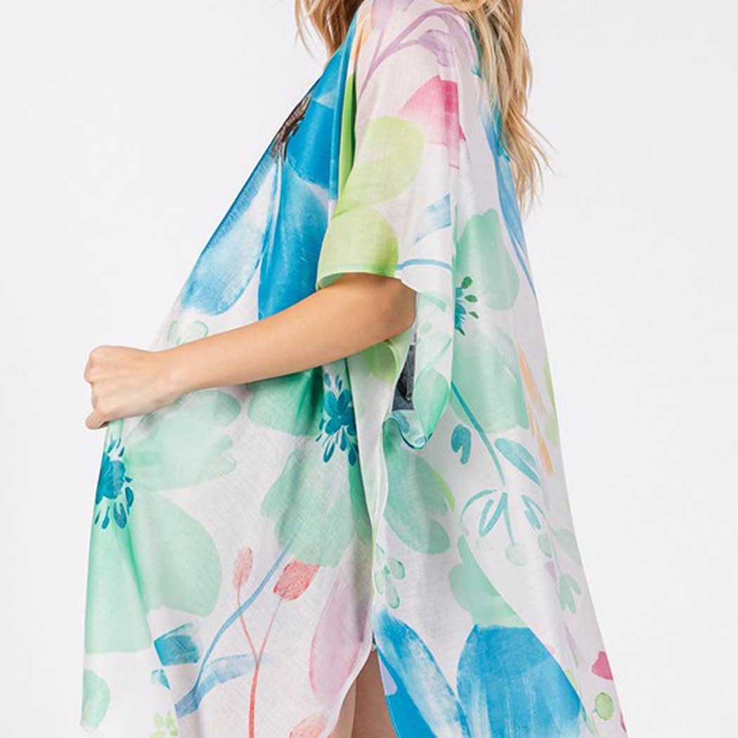 WATERCOLOR FLOWER PRINT KIMONO.