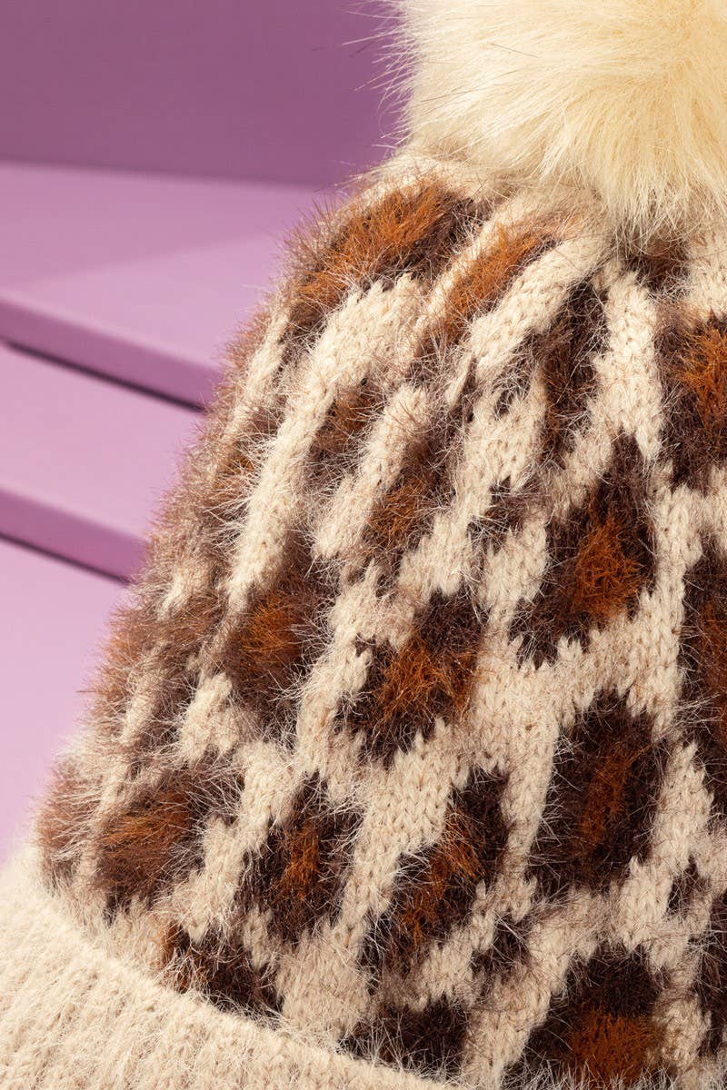 Leopard Pattern Eyelash Beanie