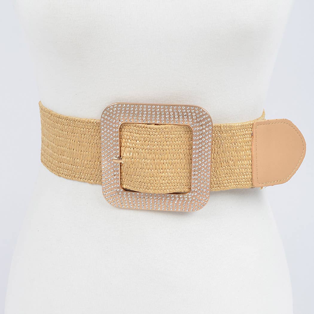 Metal Buckle Plus Size Stretch Straw Belt