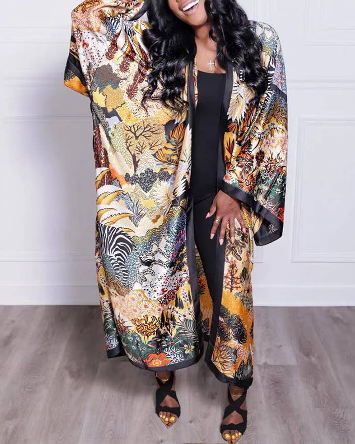 Satin Boho Floral Printed Kimono Cardigan 14 Colors