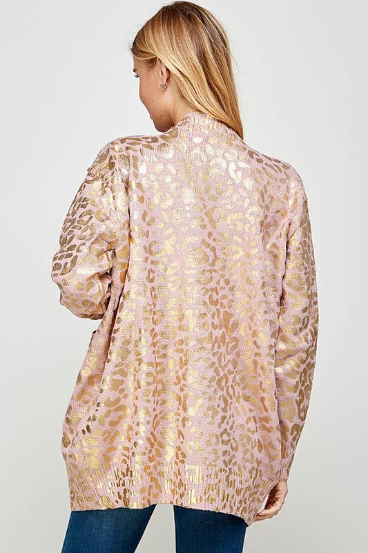 Golden Foil Animal Print Women's Cardigan 5189ICD