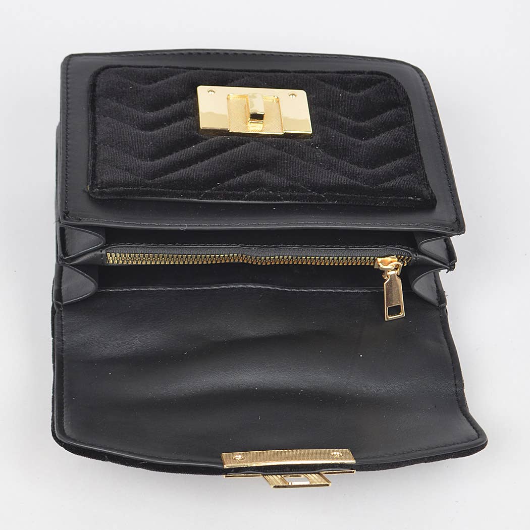 Quilted Velvet Pu Trim Bag