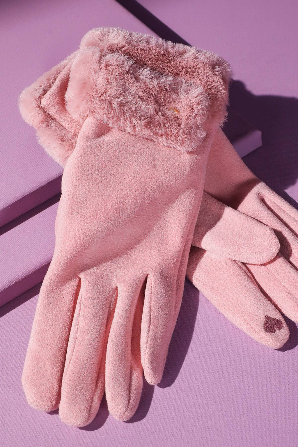 Double Faux Fur Cuff Smart Touch Gloves