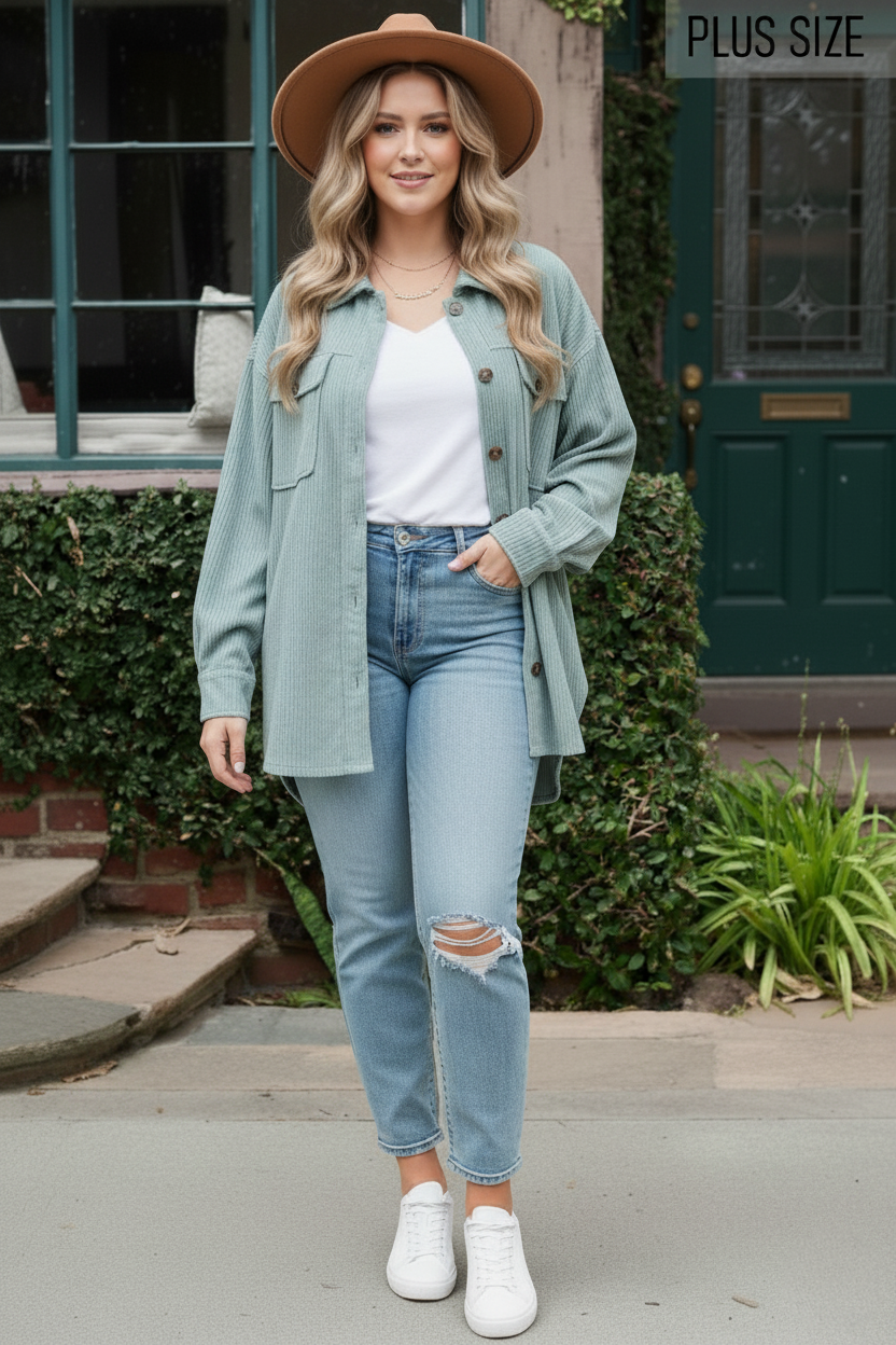 Corduroy Shacket with Pockets 5195XJK