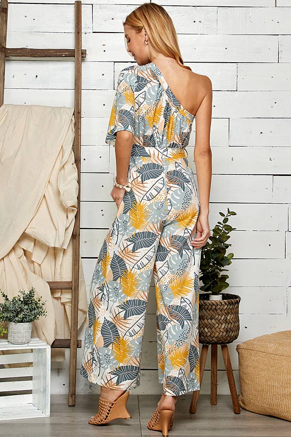 One Shoulder Floral Wide Leg Jumpsuit 5046IMJ-A
