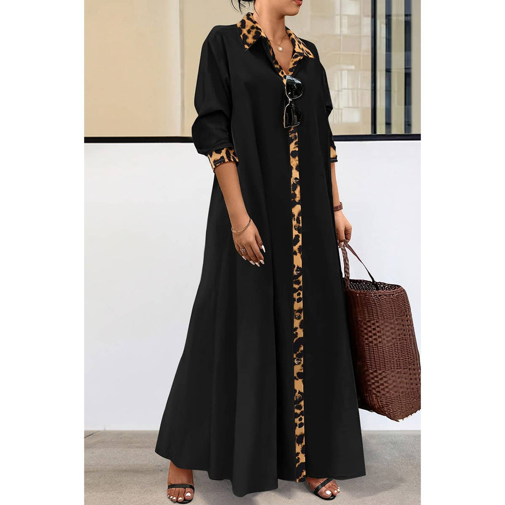 Plus Size Leopard Print Elegant Long Sleeve Dress