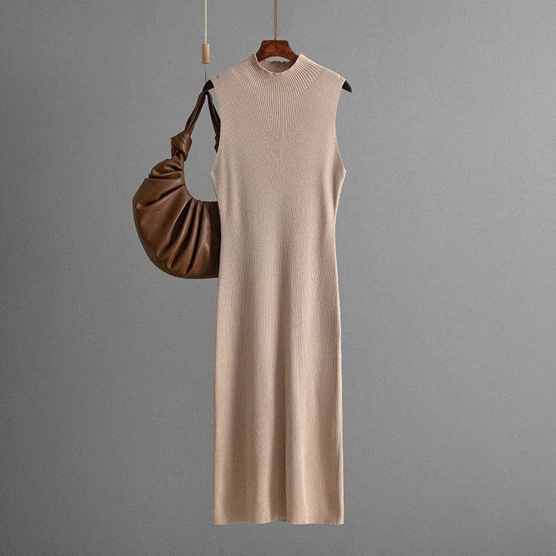 Solid Color Slim Stretch Knit Sleeveless Dress