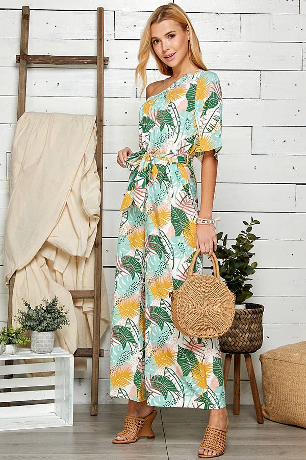 One Shoulder Floral Wide Leg Jumpsuit 5046IMJ-A