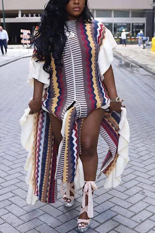 Knitted ruffle long dress