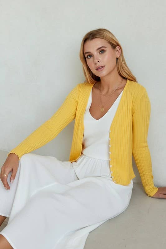 Ribbed Orange Vneck Button Up Sweater 5164IMT
