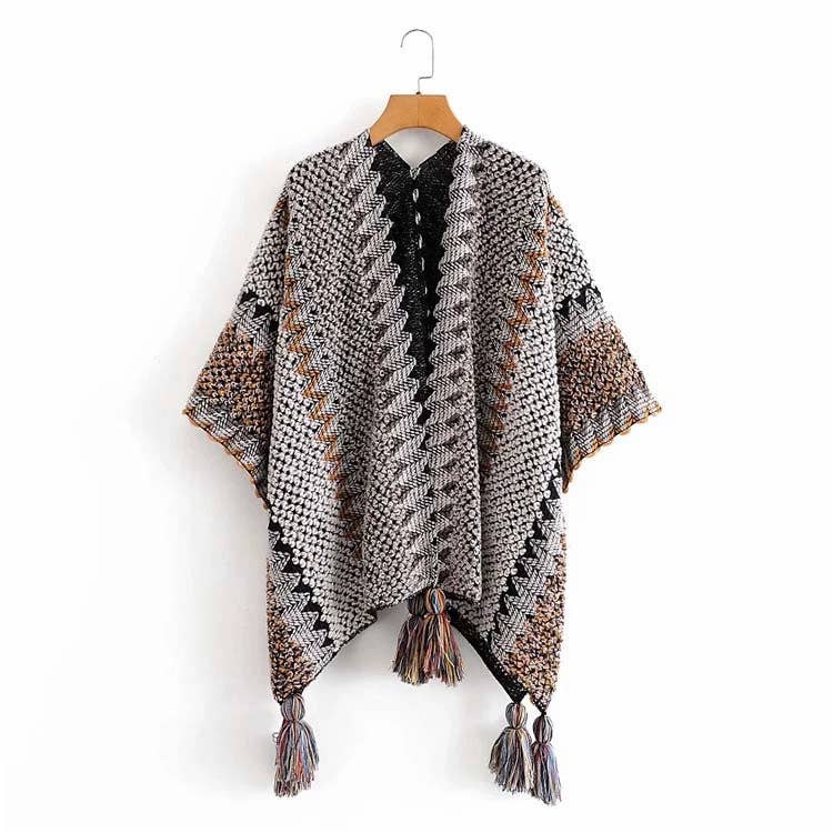 Western Colorful Crochet Patterned kimono shawl