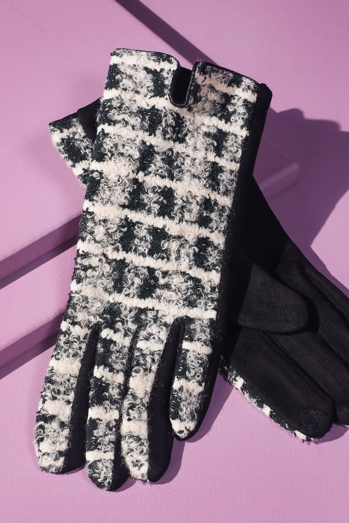Fuzzy Check Plaid Smart Touch Gloves
