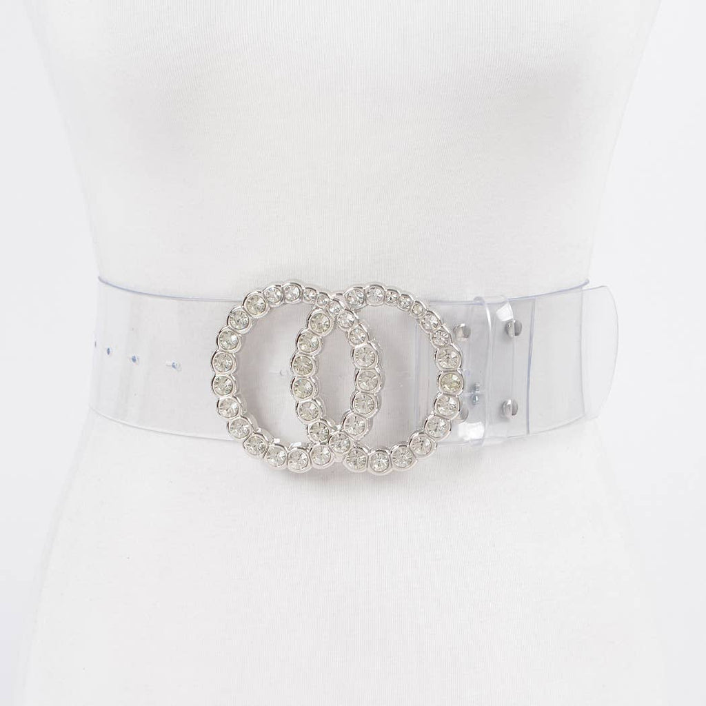 Wide Transparent Plus Size Belt W/Rhinestone Buckle No
