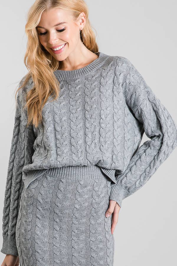 Chunky Cable Knit Sweater and Maxi Skirt Two Piece Set