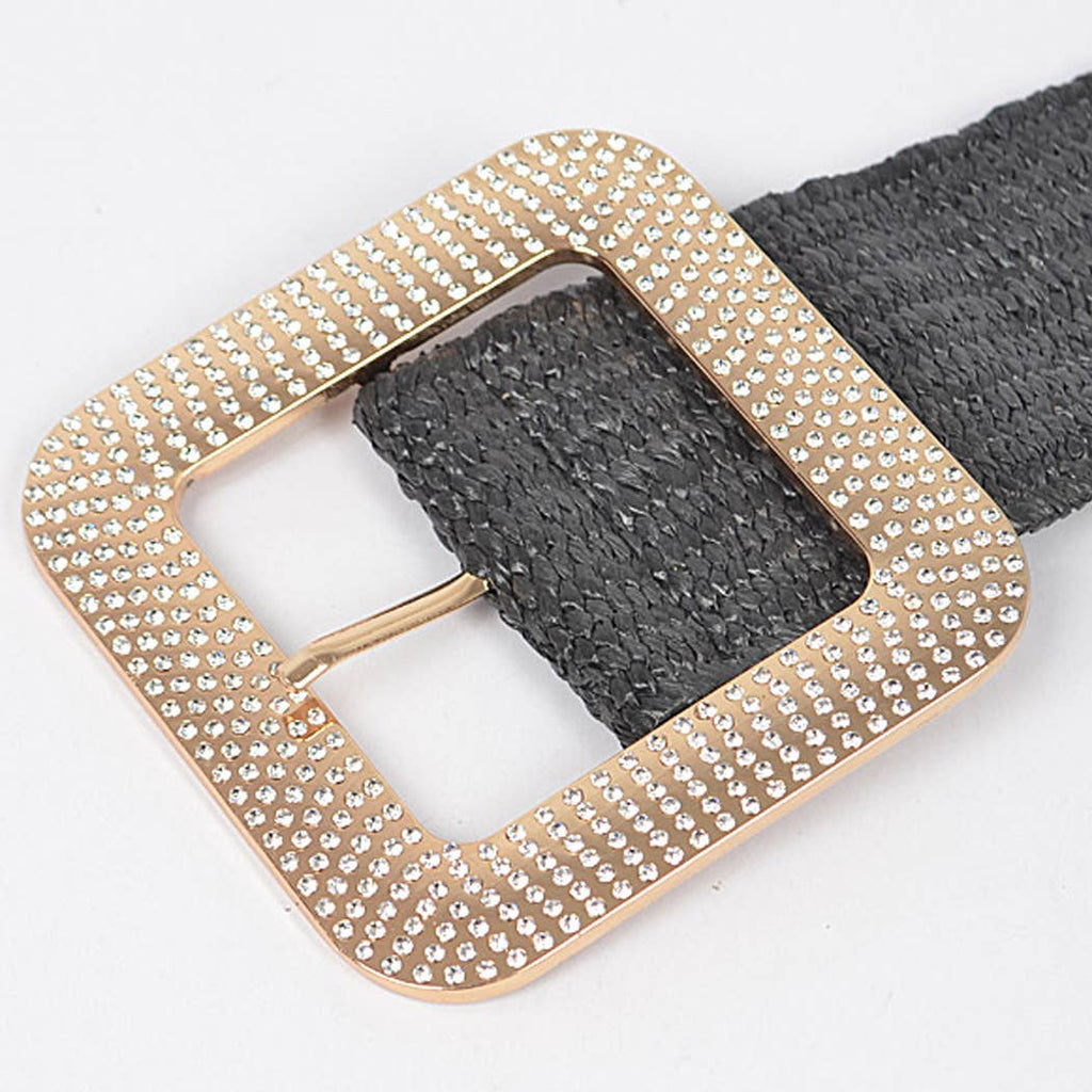 Metal Buckle Plus Size Stretch Straw Belt