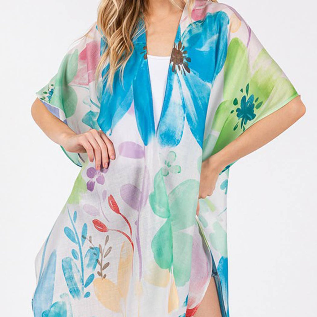 WATERCOLOR FLOWER PRINT KIMONO.