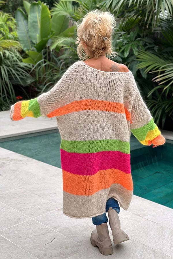 Peace Pattern Color Blocks Knit Midi Sweater Dress