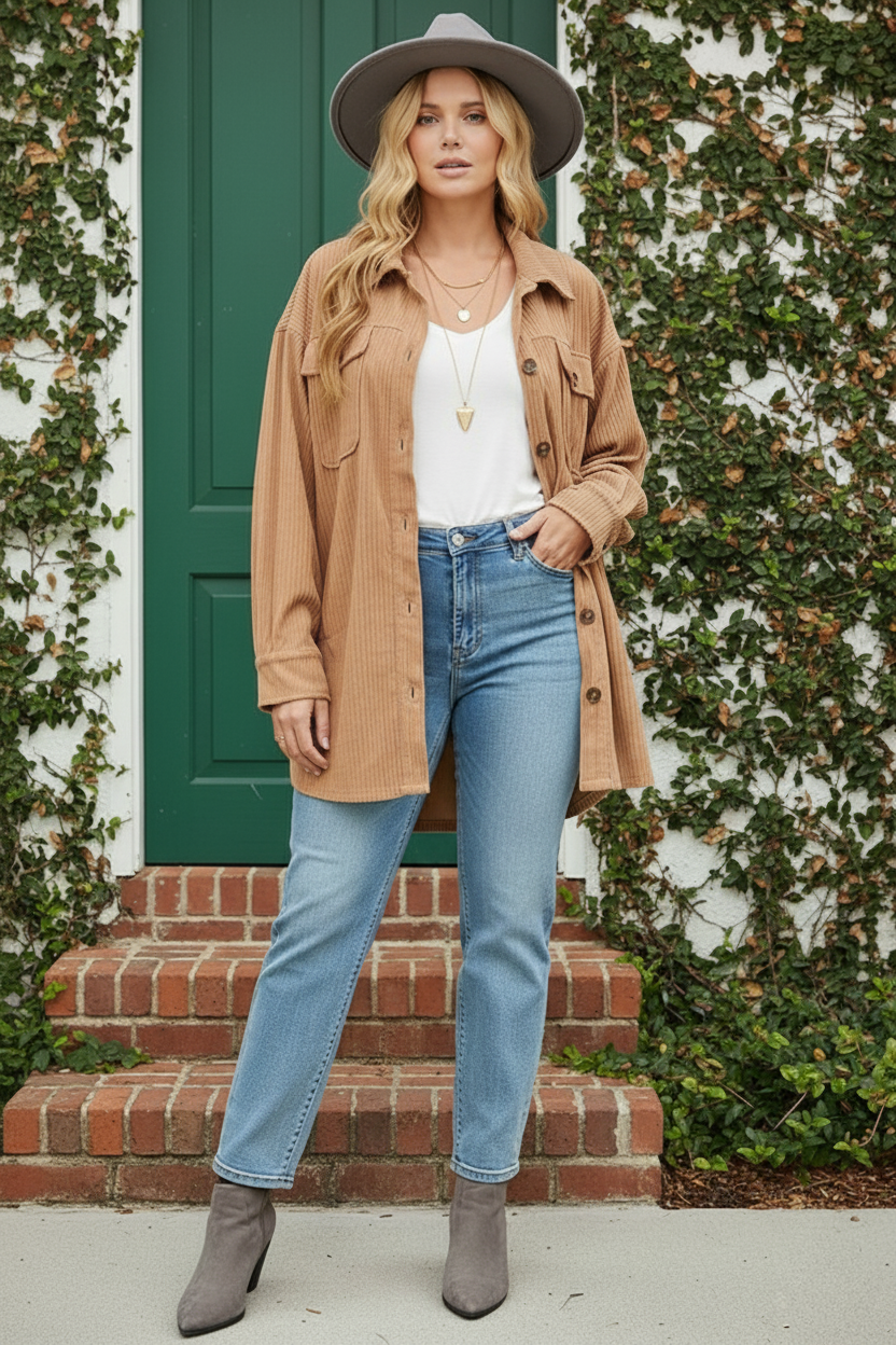 Corduroy Oversized Jacket with Pockets