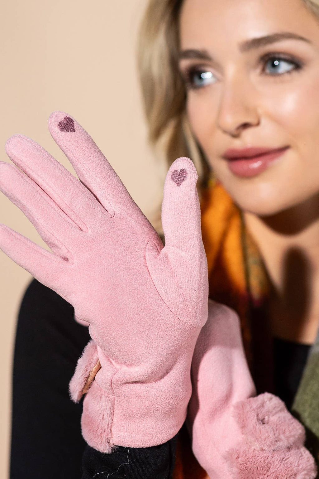 Double Faux Fur Cuff Smart Touch Gloves