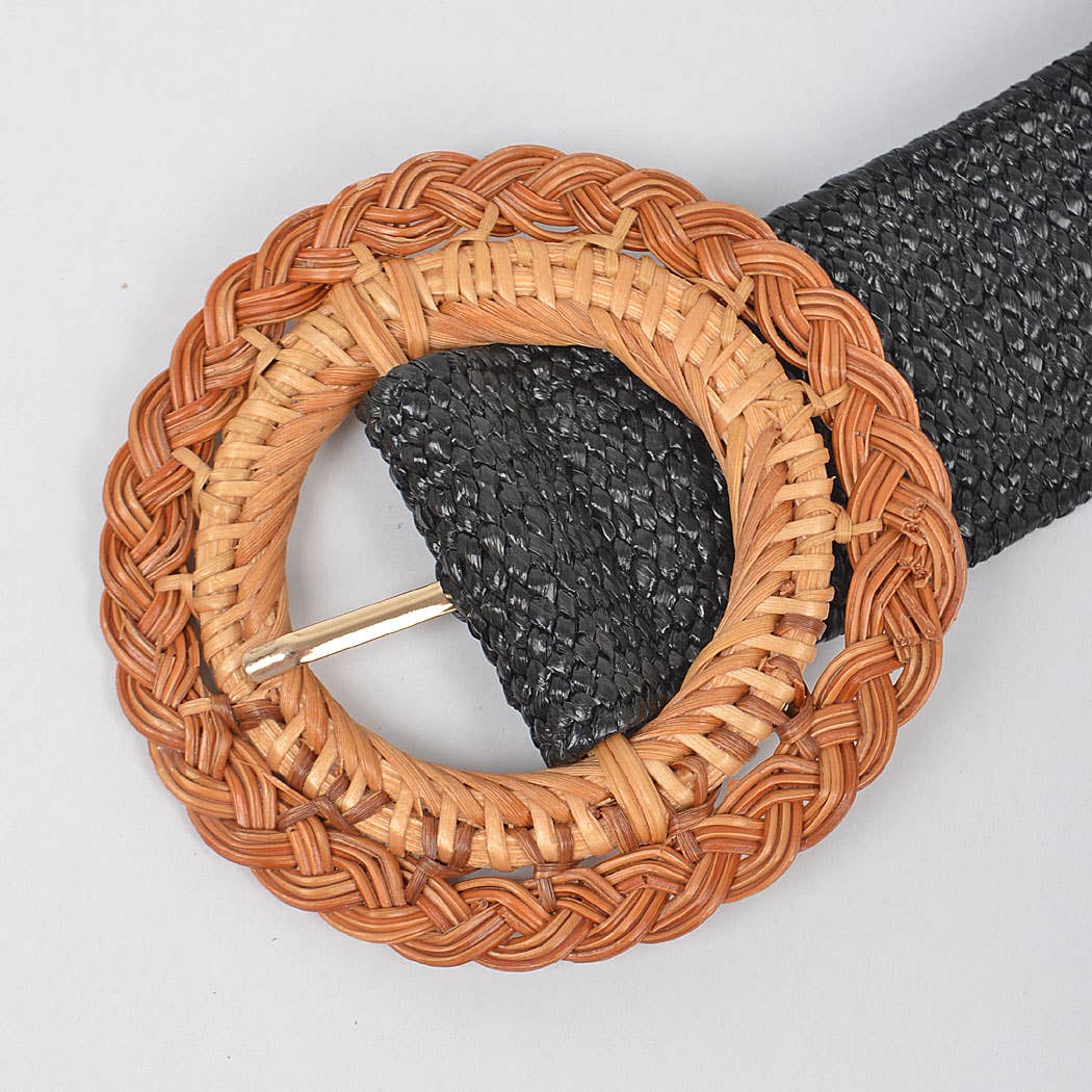 Handmade Bamboo Buckle Plus Size Stretch Straw Belt