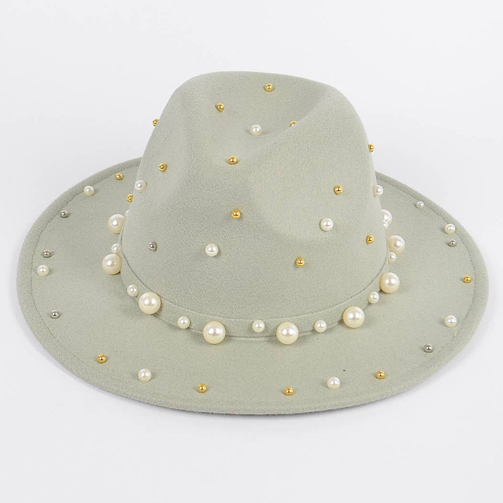 Fedora Hat W/pearls And Metal