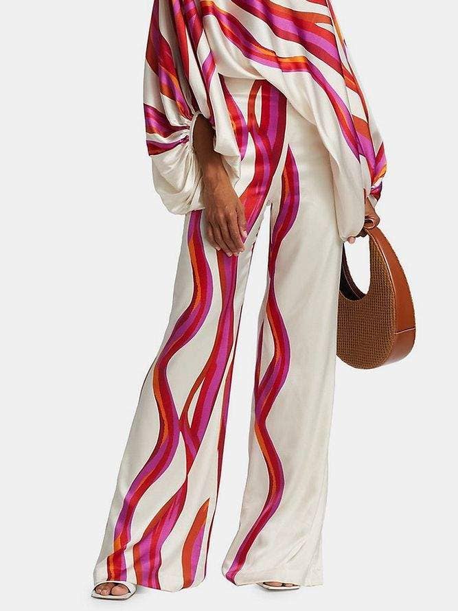 Shoulder blouses and casual pants two pieces set