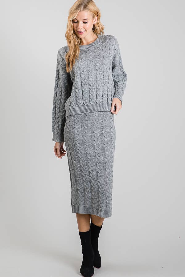 Chunky Cable Knit Sweater and Maxi Skirt Two Piece Set