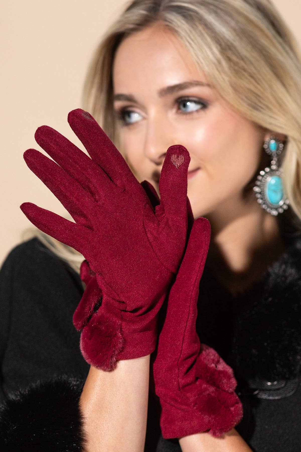 Double Faux Fur Cuff Smart Touch Gloves