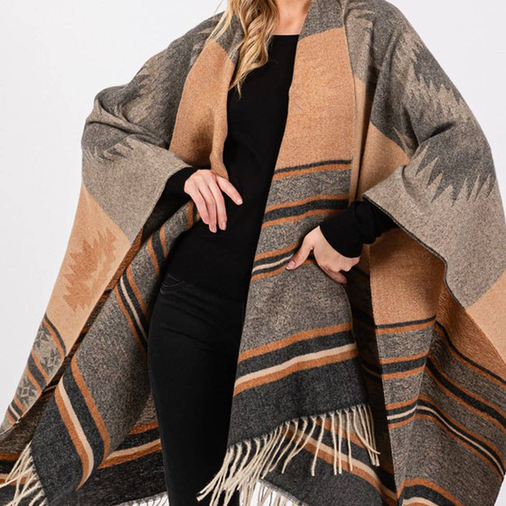 Aztec Pattern Fringe Ruana