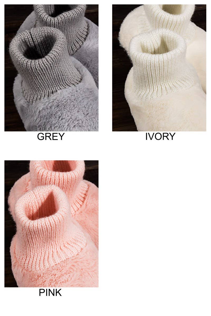Metallic Ribbed Fur Slippers