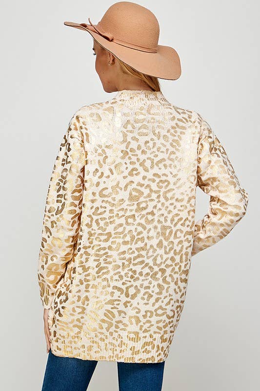 Golden Foil Animal Print Women's Cardigan 5189ICD
