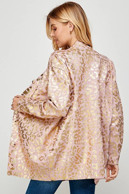 Golden Foil Animal Print Women's Cardigan 5189ICD