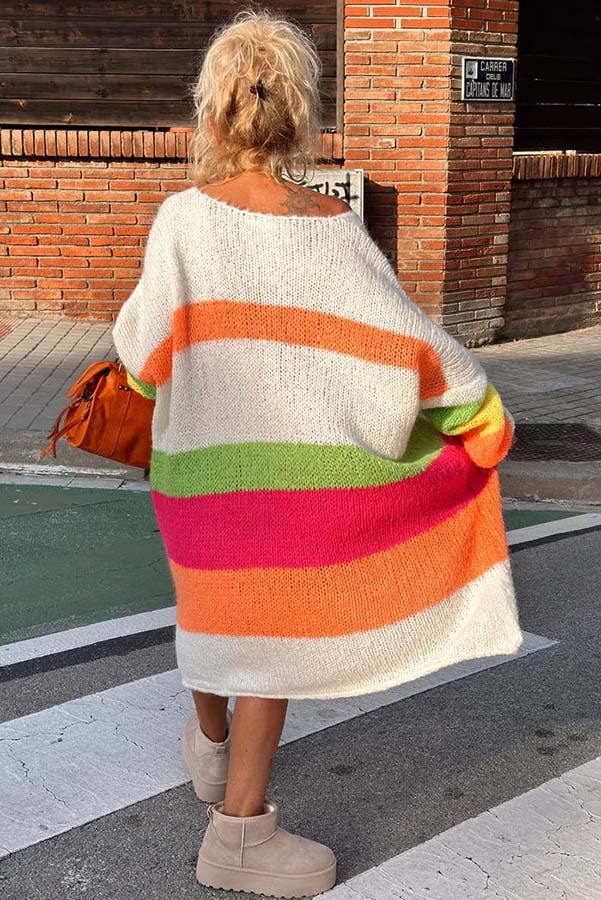 Peace Pattern Color Blocks Knit Midi Sweater Dress