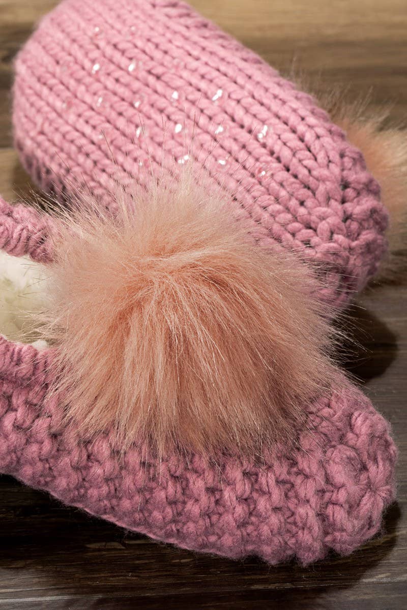 Knitted Slippers with Pom Pom
