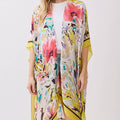 Abstract Floral Print Silky Feel Kimono